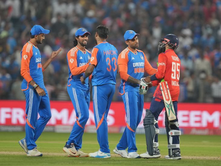 India beat England for the 5th consecutive T20 series Harshit Rana | भारत ने इंग्लैंड से लगातार 5वीं टी-20 सीरीज जीती: हार्दिक-दुबे ने फिफ्टी लगाई; हर्षित और स्पिनर्स ने मिलकर 9 विकेट लिए