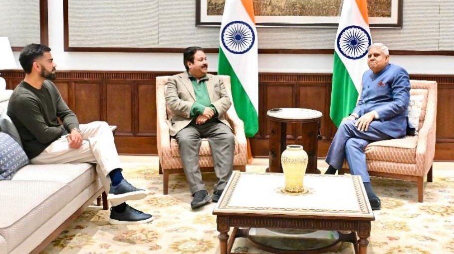 Virat Kohli, Rajeev Shukla meet Vice President Jagdeep Dhankhar in Delhi